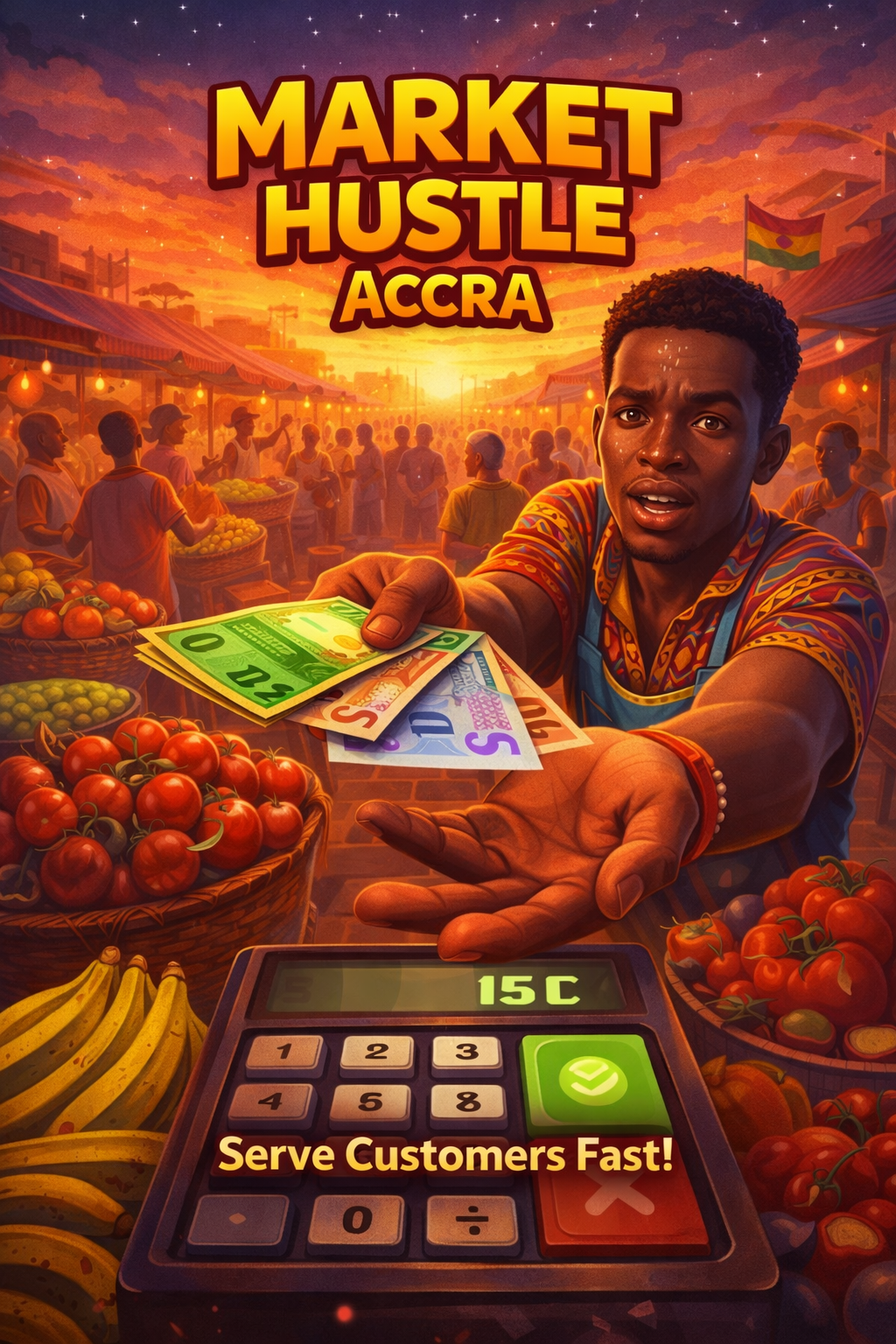 "Market Hustle Accra" Illustrated Art Poster